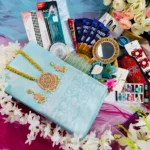 🩵 আকাশী কাতান শাড়ি-প্রিমিয়াম ২৭টি গিফট কম্বো